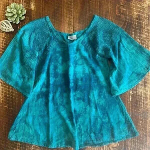 Cottonways | 100% Cotton Tie-Dye & Crochet Tunic Top, 3/4 Bell Sleeves
